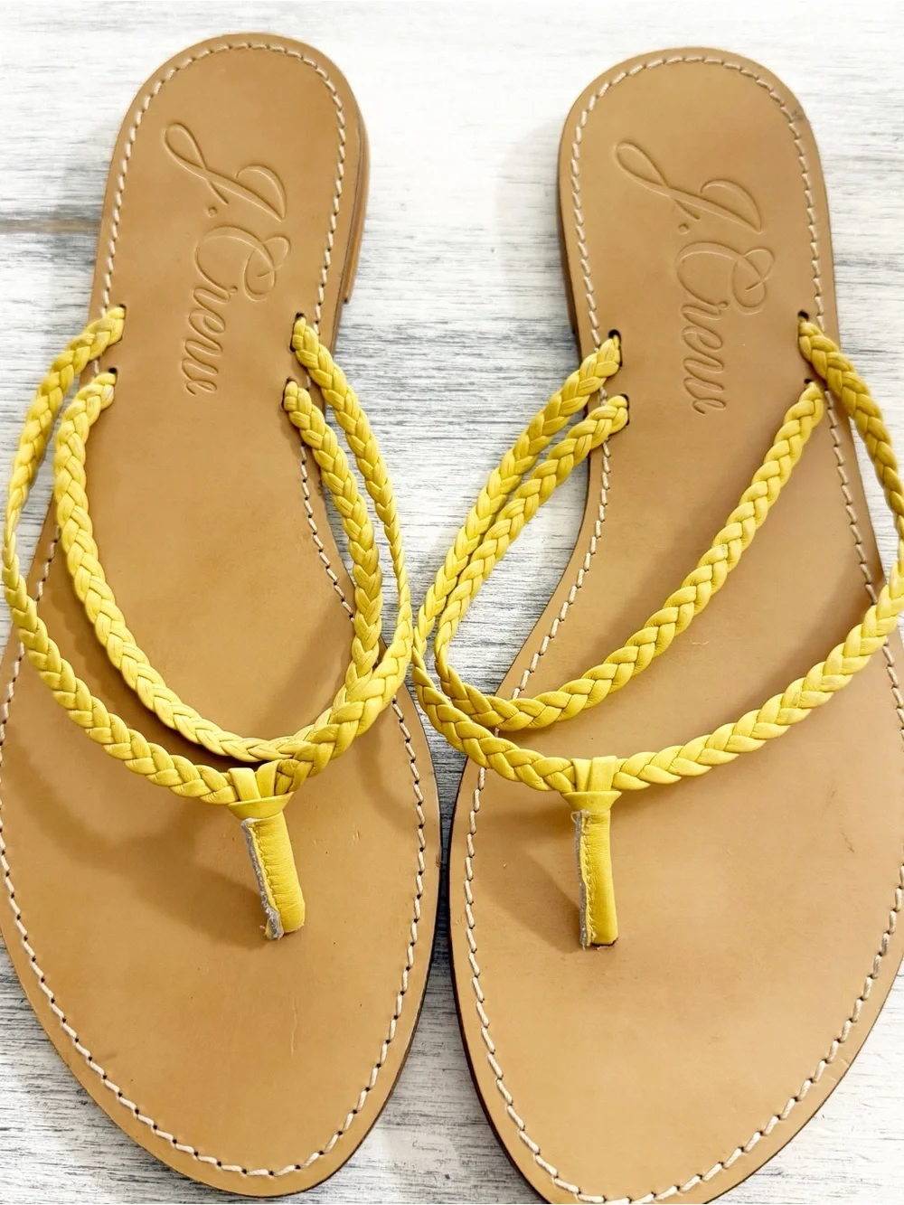 J. Crew Yellow Braided Leather Thong Sandals size 10